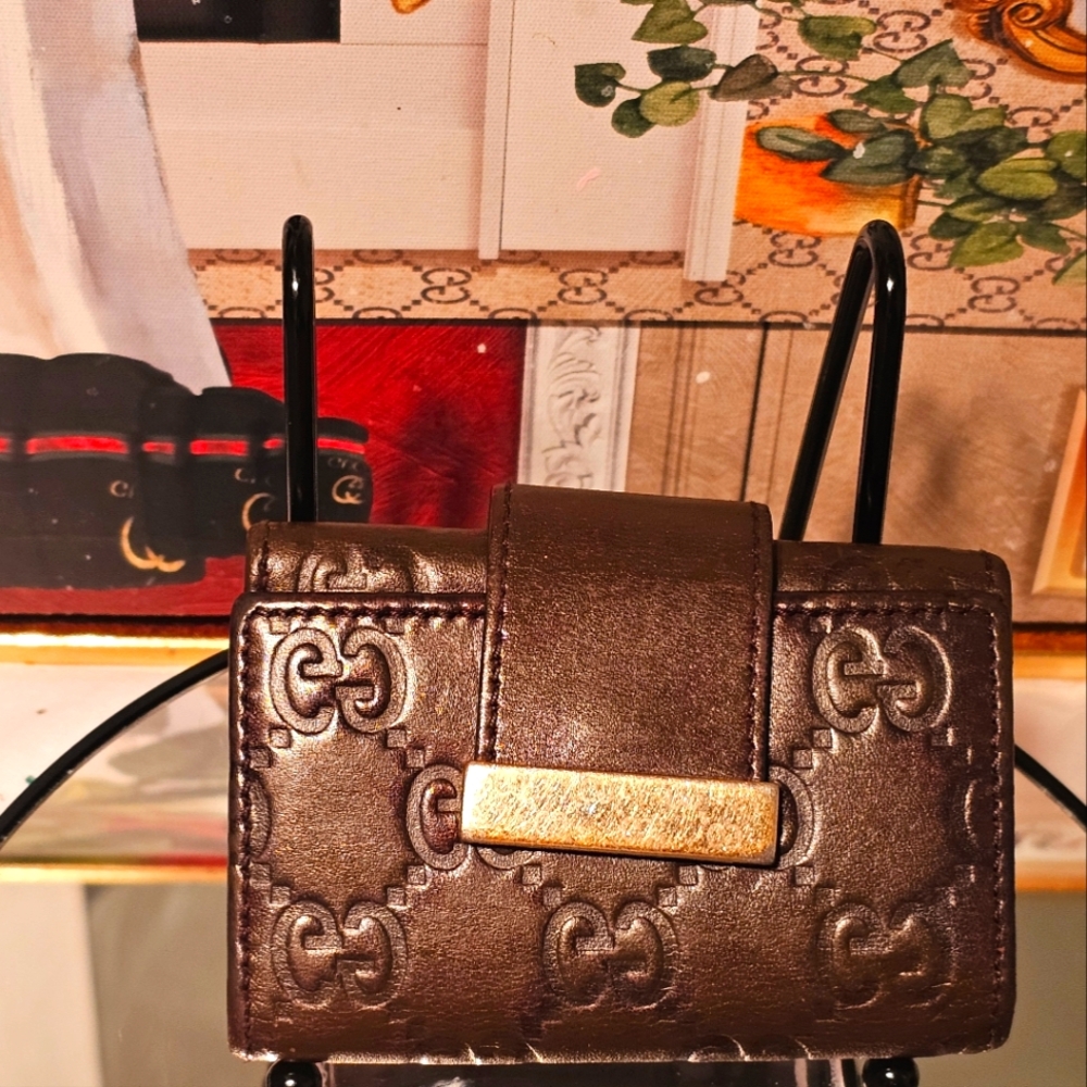Gucci GG Guccissma Brown Leather Key Holder/Wallet